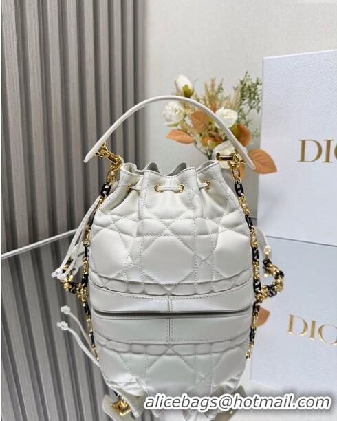 Super Quality Dior Small Dior Jolie Bucket Bag in Macrocannage Calfskin CD1430 White 2024