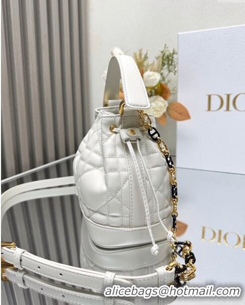 Super Quality Dior Small Dior Jolie Bucket Bag in Macrocannage Calfskin CD1430 White 2024