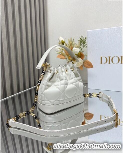 Super Quality Dior Small Dior Jolie Bucket Bag in Macrocannage Calfskin CD1430 White 2024