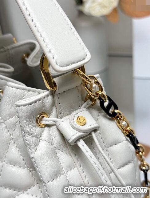 Super Quality Dior Small Dior Jolie Bucket Bag in Macrocannage Calfskin CD1430 White 2024