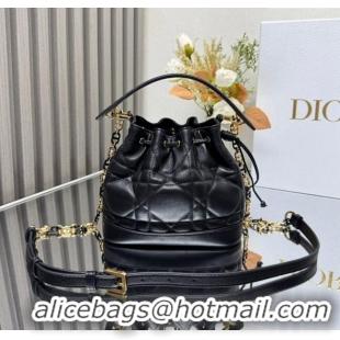 Best Quality Dior Small Dior Jolie Bucket Bag in Macrocannage Calfskin CD1430 Black 2024