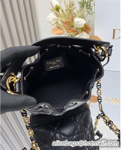 Best Quality Dior Small Dior Jolie Bucket Bag in Macrocannage Calfskin CD1430 Black 2024