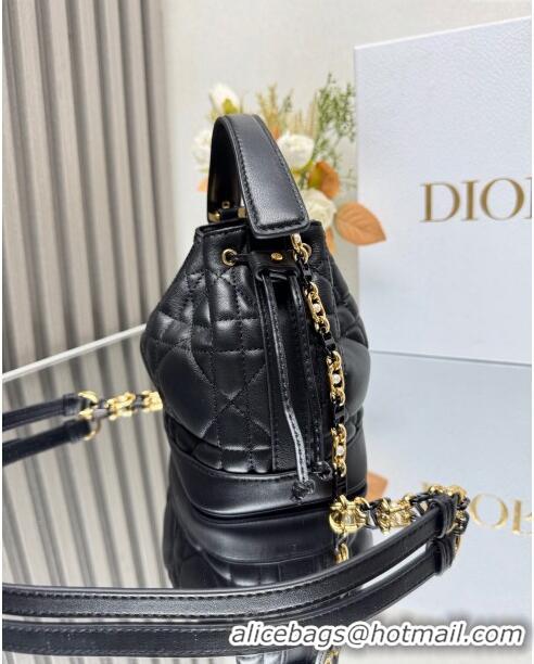 Best Quality Dior Small Dior Jolie Bucket Bag in Macrocannage Calfskin CD1430 Black 2024