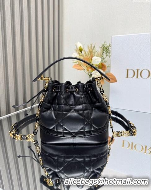 Best Quality Dior Small Dior Jolie Bucket Bag in Macrocannage Calfskin CD1430 Black 2024