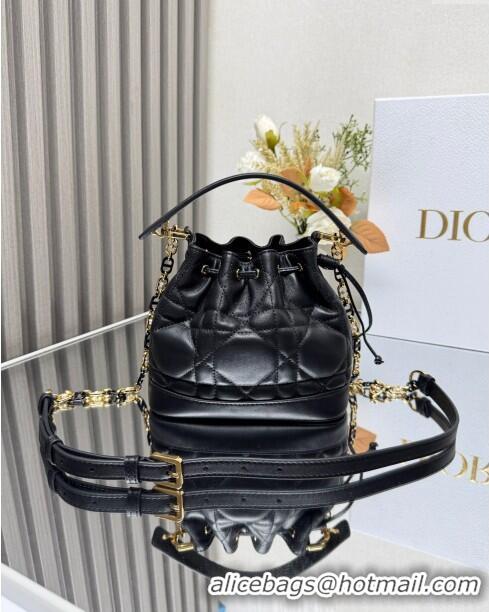 Best Quality Dior Small Dior Jolie Bucket Bag in Macrocannage Calfskin CD1430 Black 2024