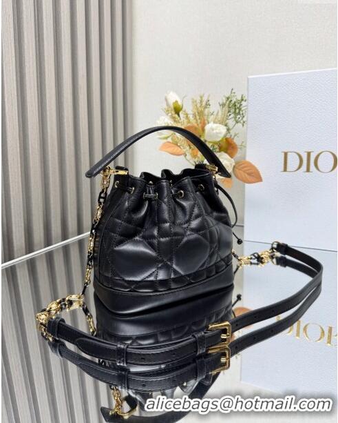 Best Quality Dior Small Dior Jolie Bucket Bag in Macrocannage Calfskin CD1430 Black 2024