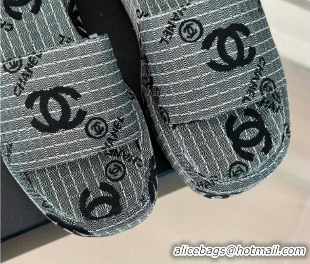 Pretty Style Chanel CC Denim Platform Slides Sandal 4cm Grey 722122