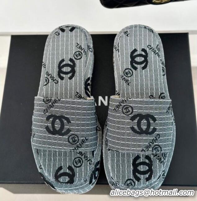 Pretty Style Chanel CC Denim Platform Slides Sandal 4cm Grey 722122