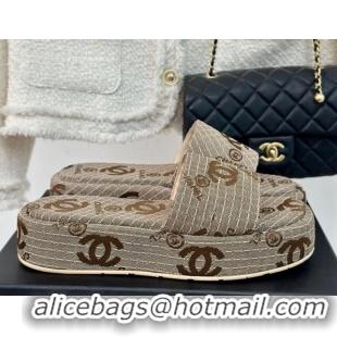 Purchase Chanel CC Denim Platform Slides Sandal 4cm Beige 722123