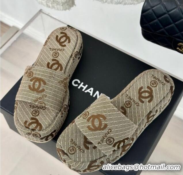 Purchase Chanel CC Denim Platform Slides Sandal 4cm Beige 722123