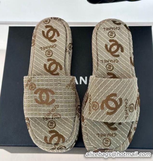 Purchase Chanel CC Denim Platform Slides Sandal 4cm Beige 722123