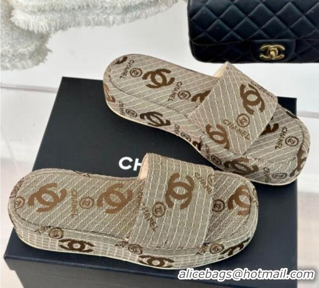 Purchase Chanel CC Denim Platform Slides Sandal 4cm Beige 722123