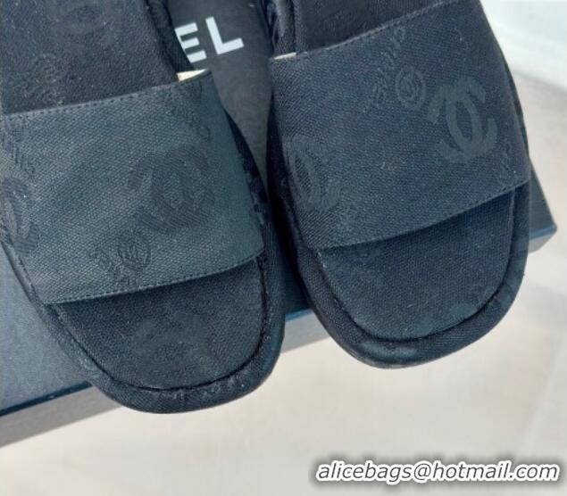 Top Grade Chanel CC Denim Platform Slides Sandal 4cm Black 722124