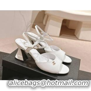 Unique Style Chanel Patent Calfskin Heel Sandals White 722129