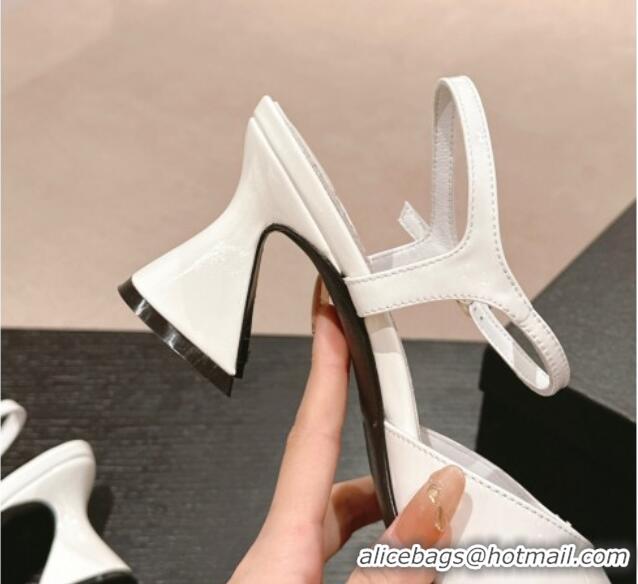 Unique Style Chanel Patent Calfskin Heel Sandals White 722129