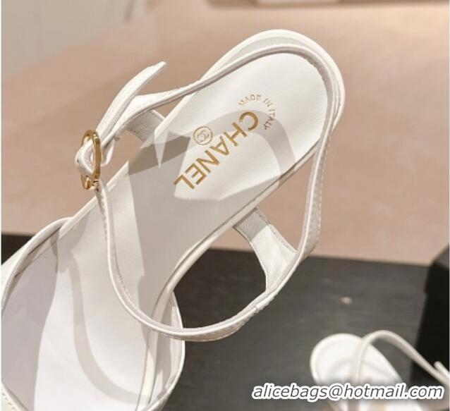 Unique Style Chanel Patent Calfskin Heel Sandals White 722129