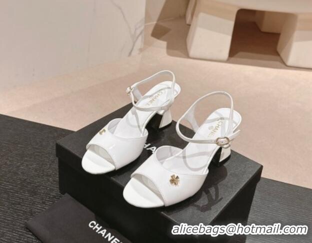 Unique Style Chanel Patent Calfskin Heel Sandals White 722129