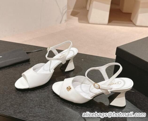 Unique Style Chanel Patent Calfskin Heel Sandals White 722129