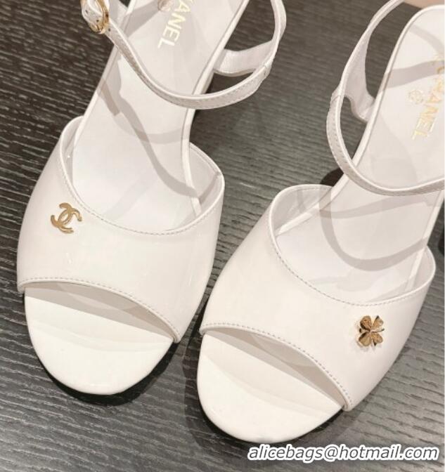 Unique Style Chanel Patent Calfskin Heel Sandals White 722129