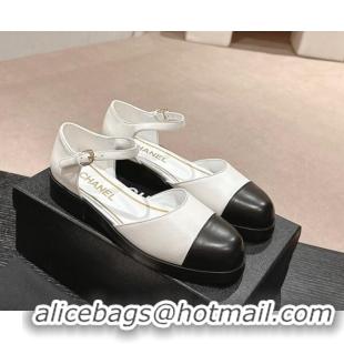 Luxurious Chanel Calfskin Flat Mary Janes 3cm White 722133