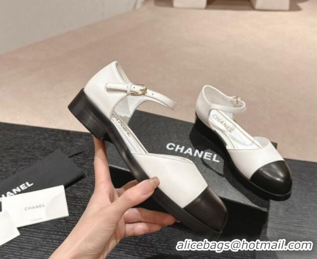 Luxurious Chanel Calfskin Flat Mary Janes 3cm White 722133