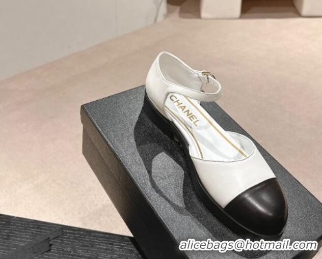 Luxurious Chanel Calfskin Flat Mary Janes 3cm White 722133