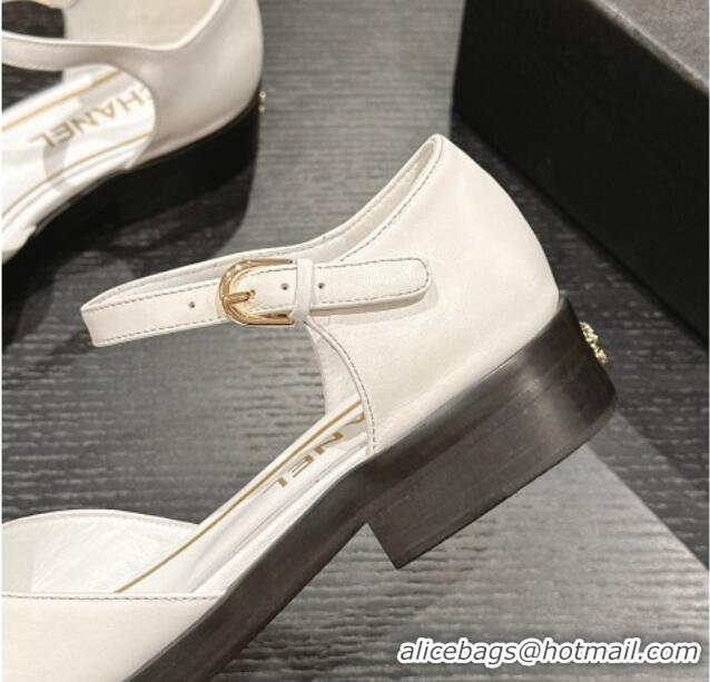 Luxurious Chanel Calfskin Flat Mary Janes 3cm White 722133