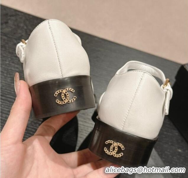 Luxurious Chanel Calfskin Flat Mary Janes 3cm White 722133