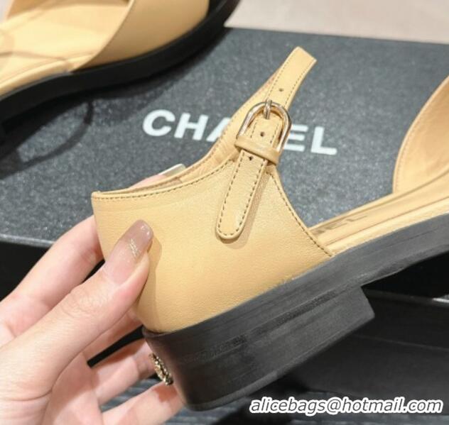 Good Looking Chanel Calfskin Flat Mary Janes 3cm Beige 722134