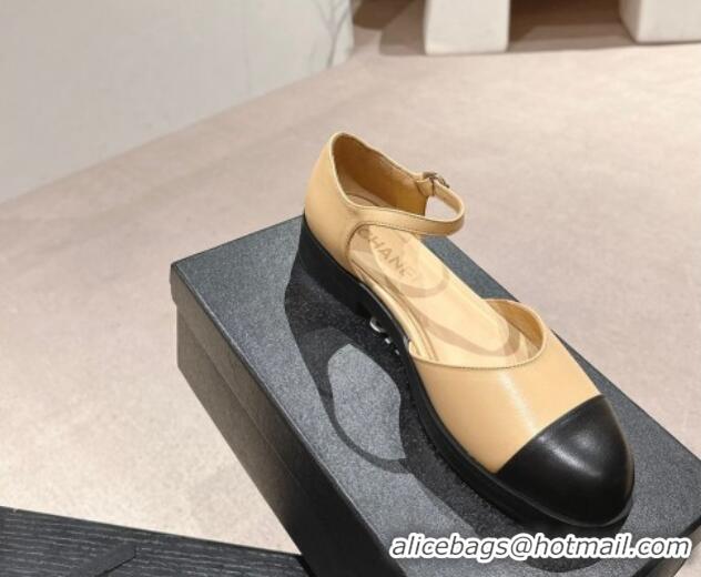 Good Looking Chanel Calfskin Flat Mary Janes 3cm Beige 722134