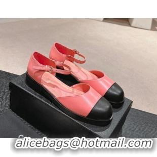 Low Cost Chanel Calfskin Flat Mary Janes 3cm Pink 722135