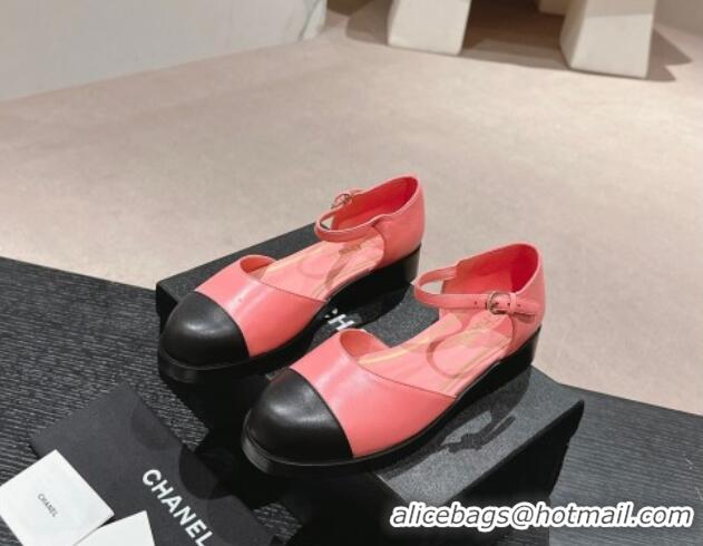 Low Cost Chanel Calfskin Flat Mary Janes 3cm Pink 722135