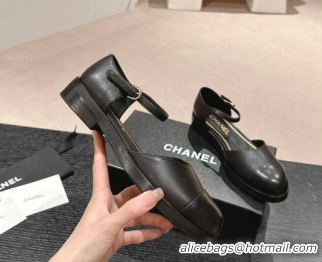 Lowest Price Chanel Calfskin Flat Mary Janes 3cm Black 722136