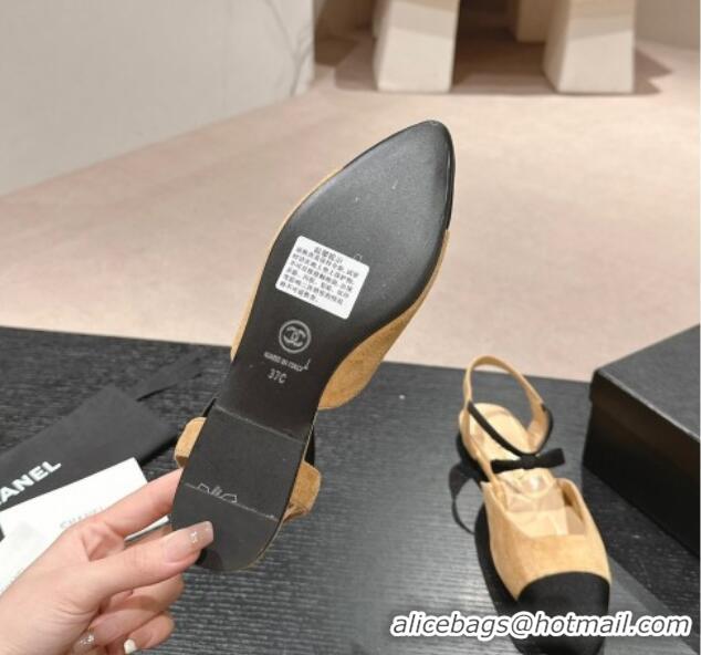 Good Quality Chanel Suede Slingback Flats with Bow Apricot 722137