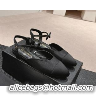 Popular Style Chanel Satin Slingback Flats with Bow Black 722138