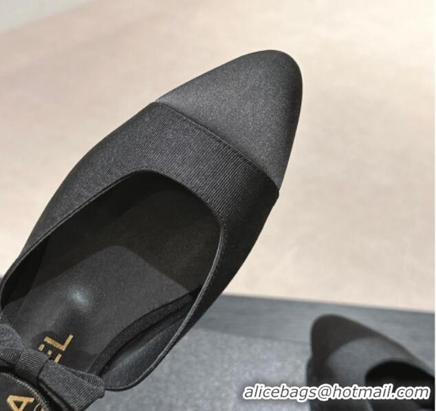 Popular Style Chanel Satin Slingback Flats with Bow Black 722138