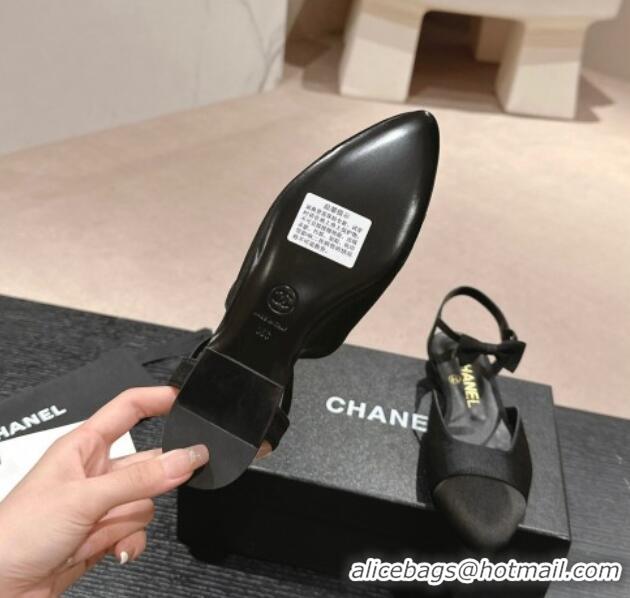 Popular Style Chanel Satin Slingback Flats with Bow Black 722138