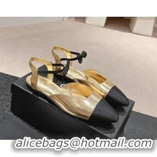 Good Product Chanel Calfskin Slingback Flats with Bow Gold 722139