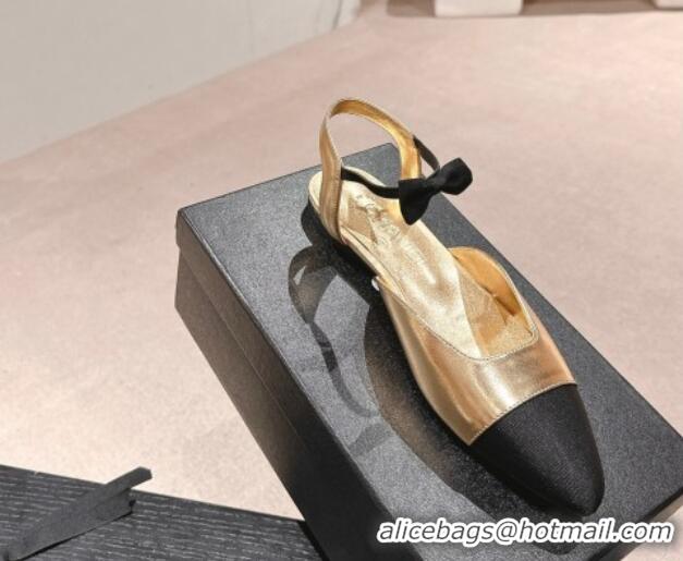 Good Product Chanel Calfskin Slingback Flats with Bow Gold 722139