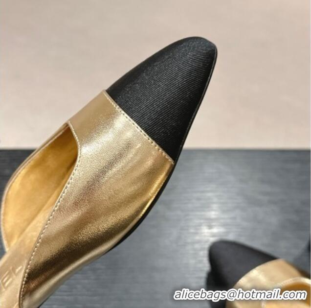 Good Product Chanel Calfskin Slingback Flats with Bow Gold 722139