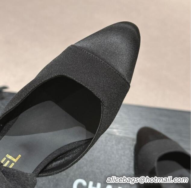 Unique Style Chanel Satin Slingback Pumps 8cm with Bow Black 722140