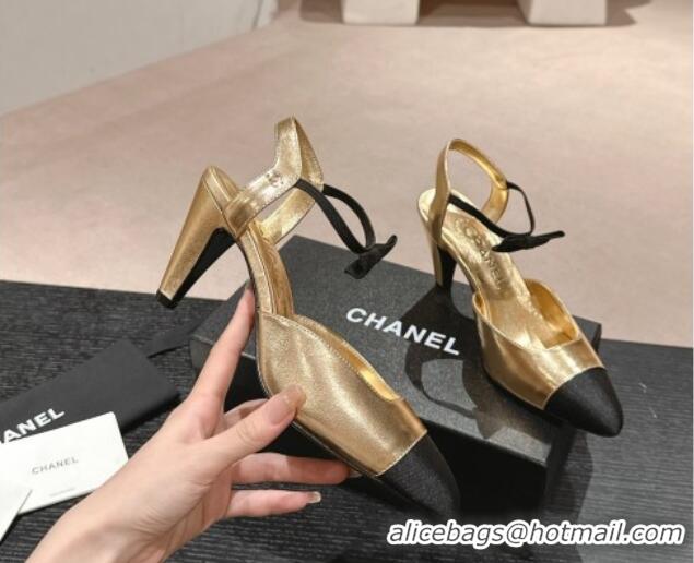 Top Design Chanel Calfskin Slingback Pumps 8cm with Bow Gold 722141