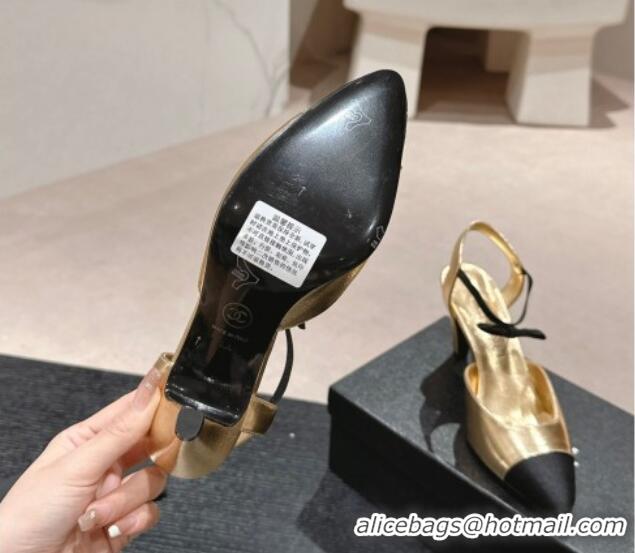 Top Design Chanel Calfskin Slingback Pumps 8cm with Bow Gold 722141