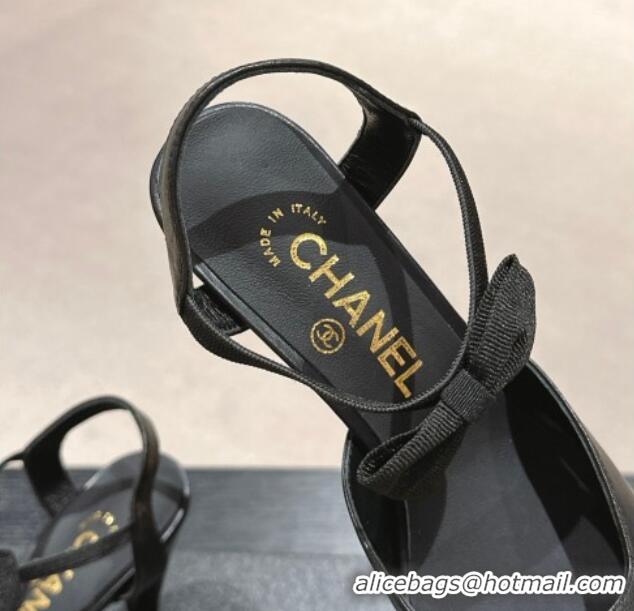 Good Looking Chanel Calfskin Slingback Pumps 8cm with Bow Black 722142