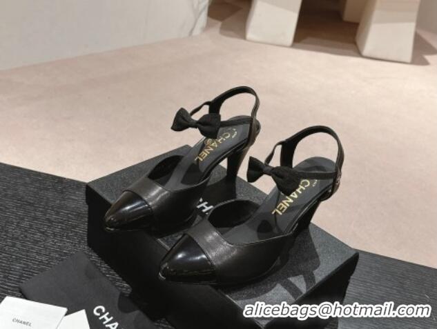 Good Looking Chanel Calfskin Slingback Pumps 8cm with Bow Black 722142