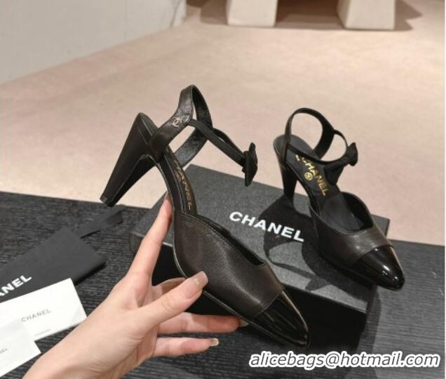 Good Looking Chanel Calfskin Slingback Pumps 8cm with Bow Black 722142