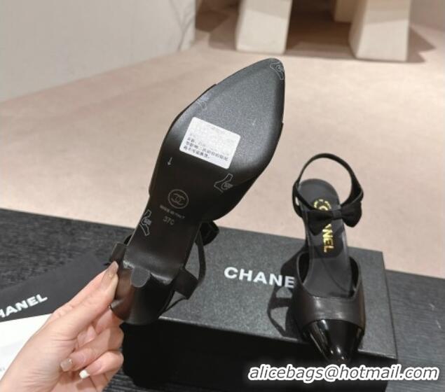 Good Looking Chanel Calfskin Slingback Pumps 8cm with Bow Black 722142