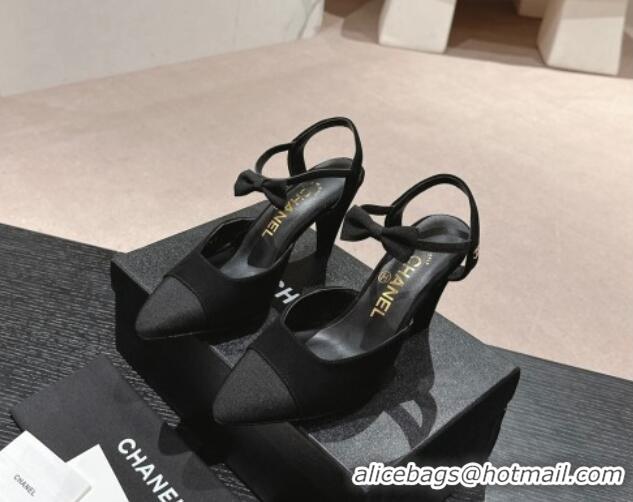 Best Product Chanel Suede Slingback Pumps 8cm with Bow Black 722143