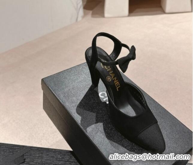 Best Product Chanel Suede Slingback Pumps 8cm with Bow Black 722143