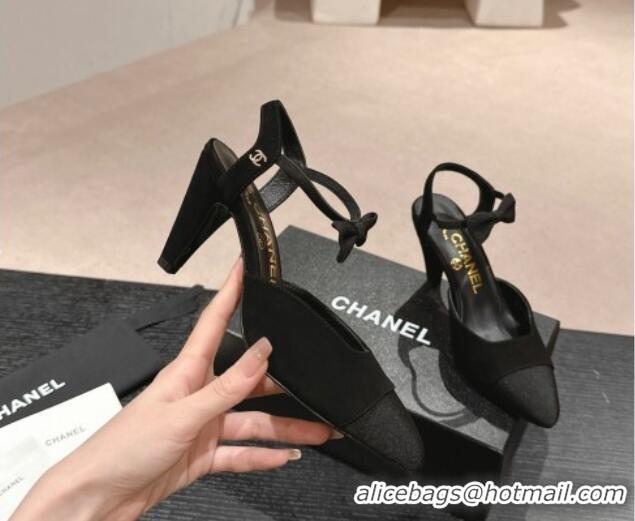 Best Product Chanel Suede Slingback Pumps 8cm with Bow Black 722143